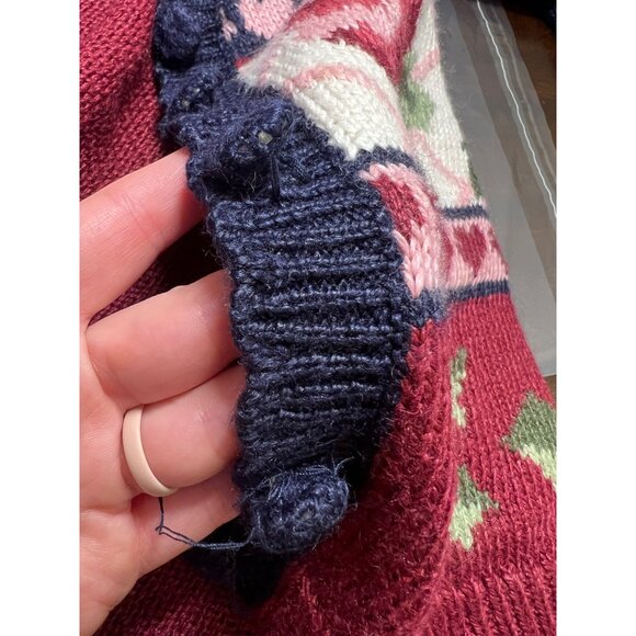 Embroidered by Hand Vintage Christmas Cardigan Grandma Pink Oversized Large - Picture 13 of 13